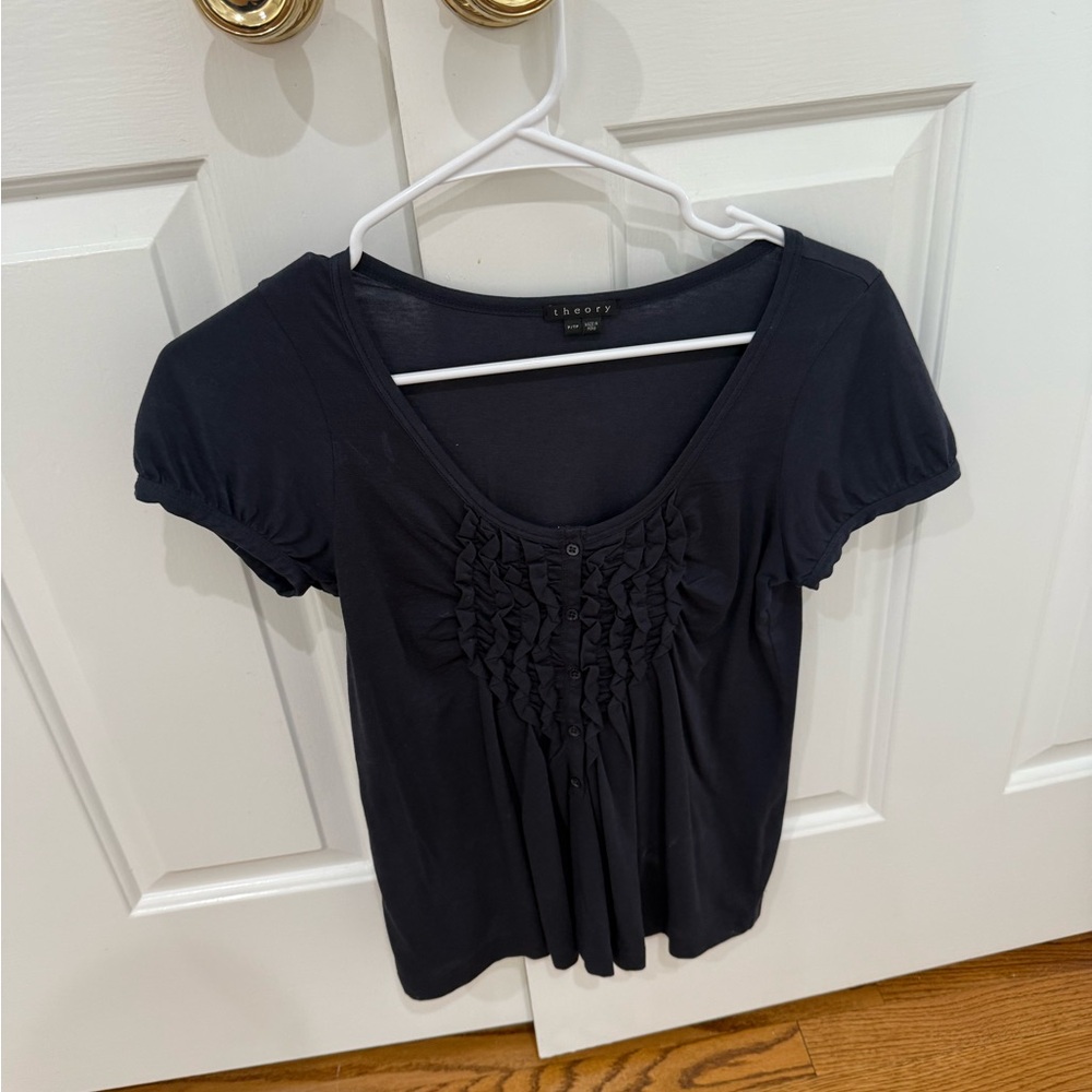 Theory Women's Dark Top with Ruffle Detail